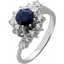 Saphirring Weißgold 750 18K blauer Edelstein 0.98ct Brillanten 0.60ct 
