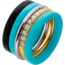 Memoire Ring-Set Weißgold Gold 750 18K Brillanten 0.50ct Onyx schwarz 