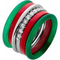 Memoire Ring Set Weißgold 750 585 14K Brillanten 0.5ct Karneol Achat