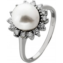 Perlenring Weißgold 750 18K jap. Akoyaperle 9mm Brillanten 0.50ct