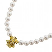 Perlenkette 46cm Gold 585 14K Akoyaperlen Diamanten  