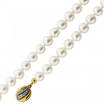 Perlenkette 70cm Gold 585 14K Diamanten Akoyaperlen 