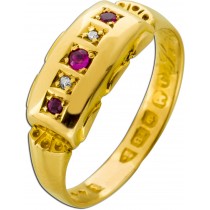 Rubinring Gelbgold 750 18K roten Edelsteine Diamanten Antikschmuck