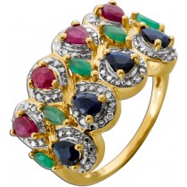 Diamant Ring Gold 375 9K Smaragde Rubine Saphire Antikschmuck