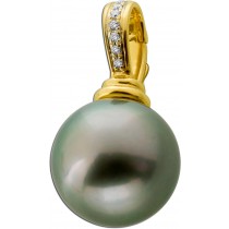 Tahiti Perlenanhaenger Gold 585 14K Tahiti Perle 13mm Brillanten Einhängeclip