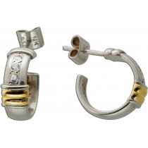 Halbcreolen Platin 950 Gold 750 18K Brillanten 0.12ct Antikschmuck