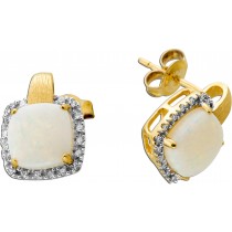Opal Ohrstecker Halo Gold 585 14K  Edelstein Diamanten