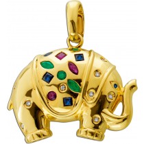 Elefant Anhänger Gold 585 14K Brillanten Smaragde Rubine Saphire Antikschmuck