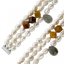 Perlenkette 42cm Süßwasserperlen 8-10mm grau braune Onyx Edelsteine