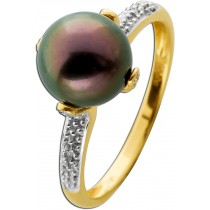 Tahitiperlen Ring Gelbgold 585 Tahitiperle 9.3mm Diamanten 0.02ct.W/SI 