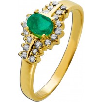 Smaragdring Gelbgold 585 grüner Smaragd 0.50ct.Brillanten 0.30ct.TW/SI