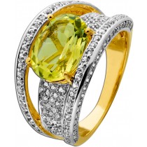 Citrin Ring Gold 585 14K zitronengelber Edelstein synth. Brillanten 