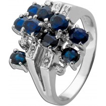 Saphir Ring Weissgold 585 14K Diamanten 0.08ct Antikschmuck