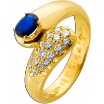 Saphir Ring Gold 750 18K blauer Edelstein 0.60ct Brillanten 0.36ct 