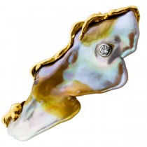 Perlen Brosche Gold 585 14K Biwa Perle Brillant 0.07ct 