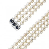 Perlen Armband Weissgold 585 14K Akoya Perlen 6.4-6.2mm Saphire Antikschmuck