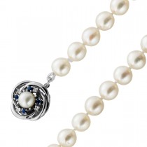 Perlenkette Akoya Perlen Saphire Diamanten Weissgold 585 14K