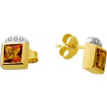 Citrin Ohrstecker Gold 585 14K gelbe Edelsteine 1.3ct Brillanten 0.06ct 