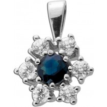 Saphir Anhänger Weißgold 585 14K blauer Edelstein Brillanten 0.36ct