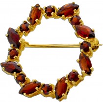 Granat Brosche Gold 333 8K rotbraune Edelsteine 3.8ct Antikschmuck