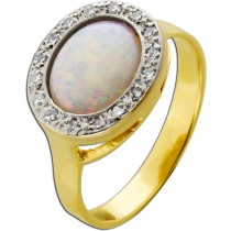 Opal Ring Gold 585 14K weiß-orangener Edelstein 1.6ct Diamanten 0.16ct