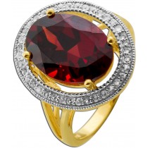 Edelsteinring Gold 375 9K roter Rhodolith 6.4ct Topase 0.18ct