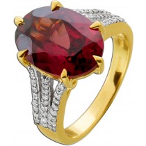 Diamantring Gold 585 14K violett roter Rhodolith 9ct Diamanten 0.40ct