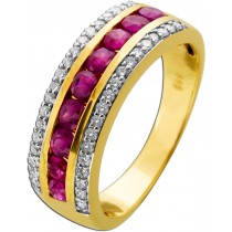 Brillantring Gold 585 14K rote Rubine 2.1ct Brillanten 0.30ct