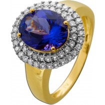 Tansanitring Gold 585 14K blauer Zoisit Edelstein 5.5ct Brillanten 0.95ct