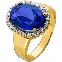 Tansanitring AAAA Gold 585 14K blauer Edelstein 8ct Brillanten 0.48ct