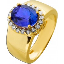 Tansanitring Gold 585 14K blauen Edelstein 3.8ct Brillanten 0.55ct