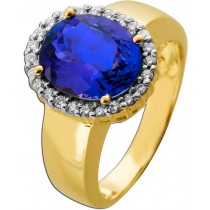 Tansanitring Gold 585 14K blauer Zoisit Edelstein 6ct Brillanten 0.35ct