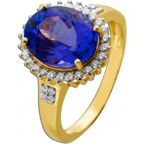 Tansanitring Gold 585 14K blauer Edelstein 5.6ct Brillanten 0.45ct