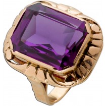 Ring Rosegold 585 14K violett pinker synthetischer Korund Antikschmuck