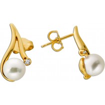 Perlen Ohrstecker Gold 585 14K Diamanten 0.05ct Akoyaperlen 6.6mm