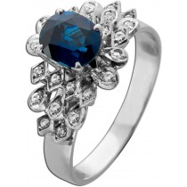 Saphir Ring Weißgold 585 14K blauer Edelstein 1.5ct Diamanten 0.25ct