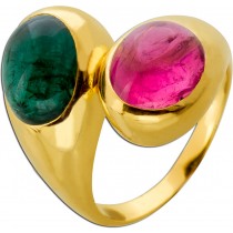 Turmalin Ring Gold 750 18K pink grüne Edelsteine 15.6ct Antikschmuck