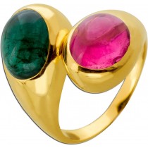 Turmalin Ring Gold 750 18K pink grüne Edelsteine 15.6ct Antikschmuck