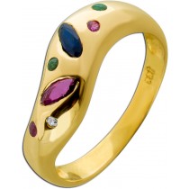 Edelsteinring Gold 333 rote Rubine blauer Saphir grüne Smaragde Diamant 