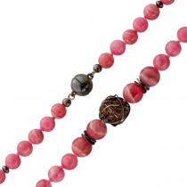 Rhodochrosit Kette 54cm 8-10.3mm Hämatit Silber 925 Antikschmuck