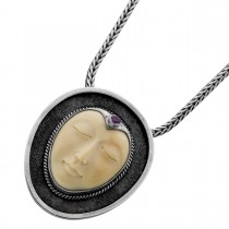 Mondcollier Silber 925 lila Amethyst Tierknochen Antikschmuck