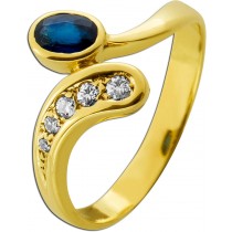 Saphirring Gold 585 14K blauer Edelstein Brillanten 0.09ct Antikschmuck