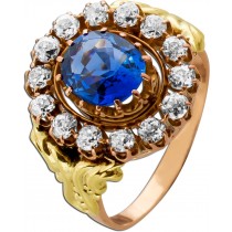Saphir Ring Rosegold 585 14K blauer Edelstein 2ct Diamanten 1.4ct