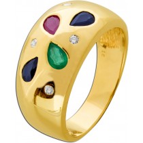 Edelsteinring Gold 585 14K Rubin blaue Saphire Smaragd Brillanten