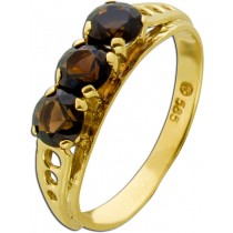 Rauchquarzring Gelbgold 585 14K cognac braune Edelsteine Antikschmuck