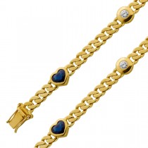 Panzerketten Armband Gold 750 blaue Saphir Herzen Brillanten 