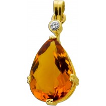 Citrin Anhänger Gold 585 14K honiggelber Edelstein 9.8ct Brillant 