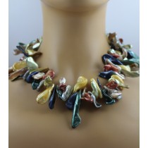 Perlenkette 44cm Silber 925 Süßwasser Perlen gelb rot grün blau