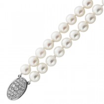 Perlenkette Akoyaperlen Weißgold 590 Brillanten 1ct Lupenrein
