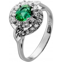 Turmalinring Weißgold 585 14K grüner Edelstein Diamanten Antikschmuck